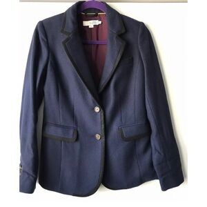 EUC Boden Wool Lined Blazer Blue with Black Trim Small 4 US